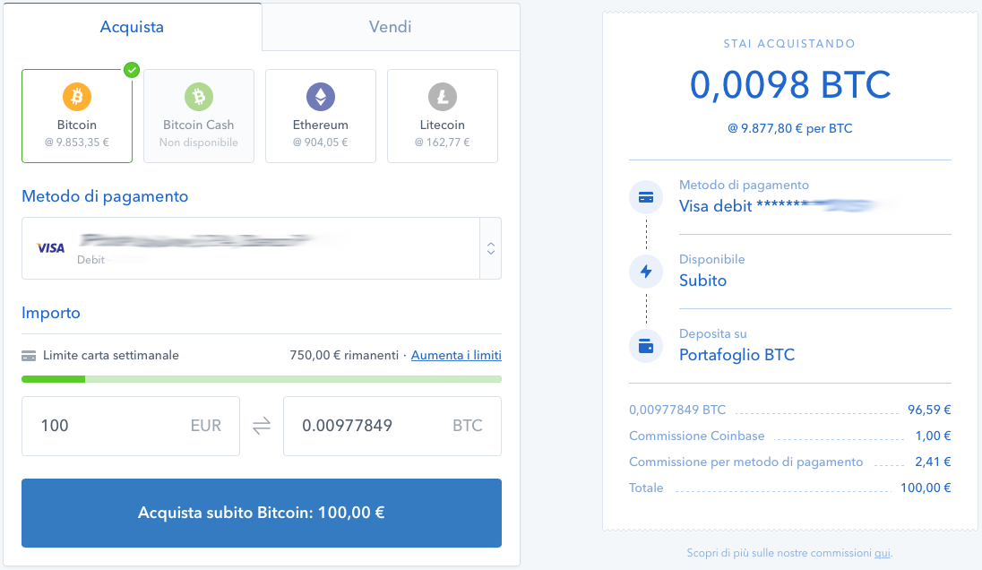 Acquisto Coinbase